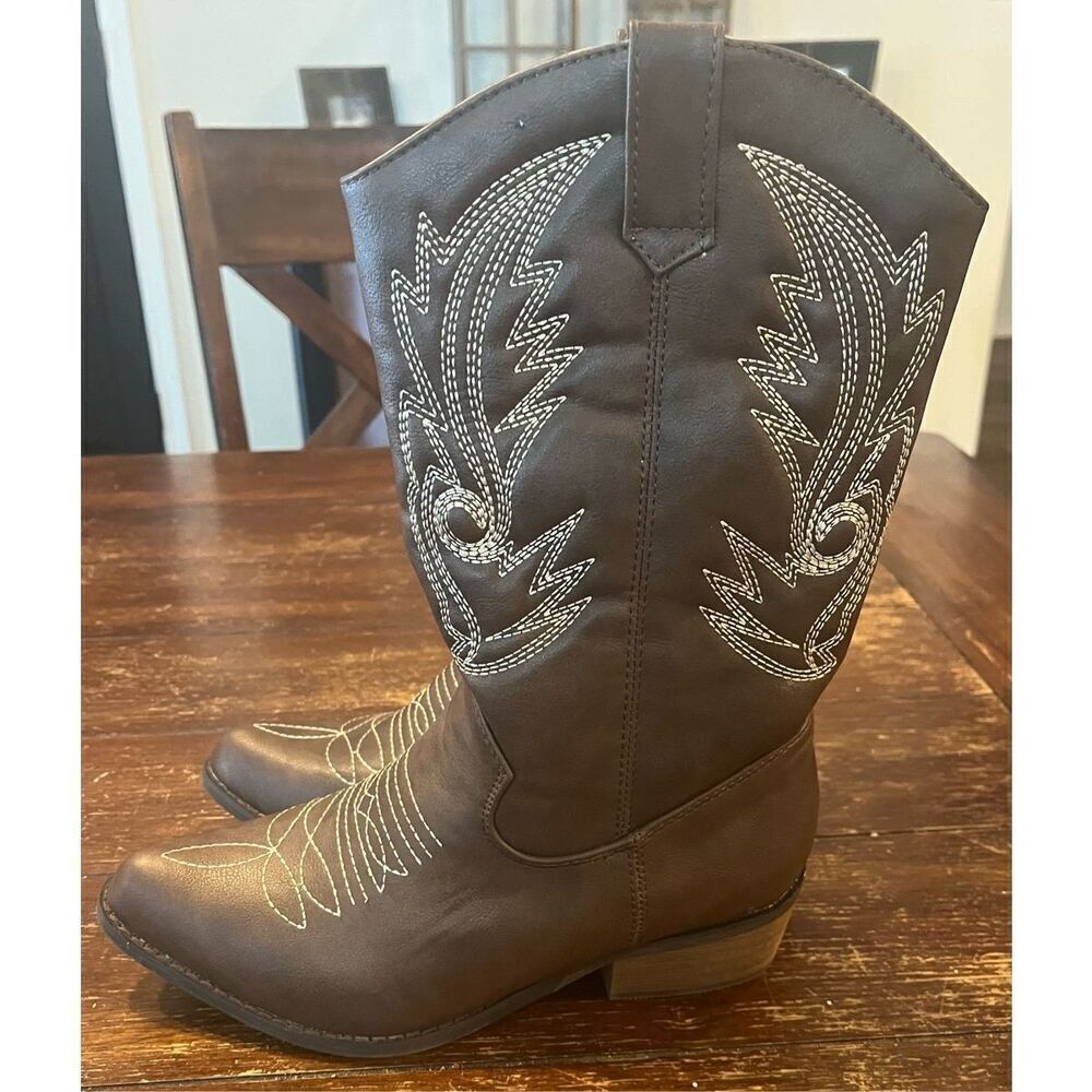 SheSole Cowgirl Boots for Women Square Toe Mid Calf Embroidered Cowboy Boots
